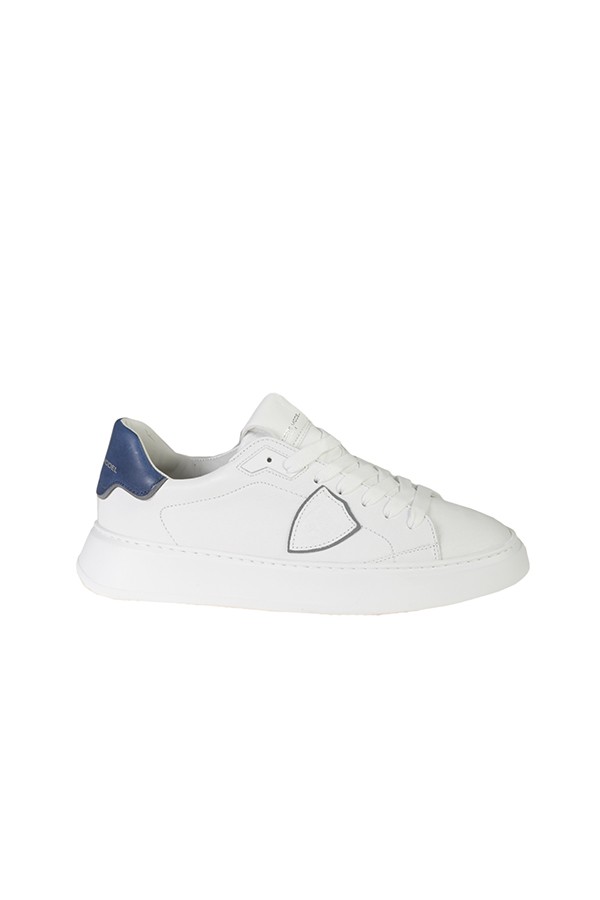 Philippe Model Temple Sneaker in White/Blue Leather