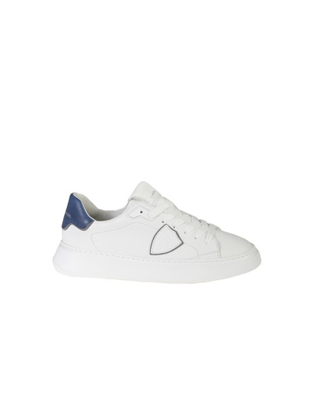 Philippe Model Temple Sneaker in White/Blue Leather