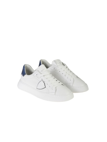 Philippe Model Temple Sneaker in White/Blue Leather