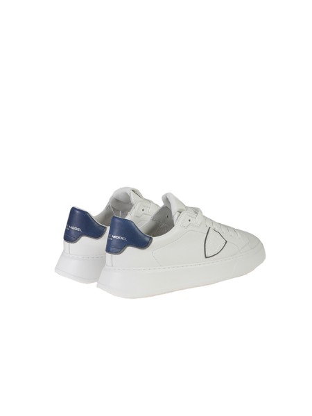 Philippe Model Temple Sneaker in White/Blue Leather