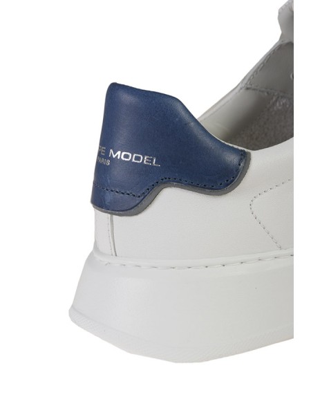 Philippe Model Temple Sneaker in White/Blue Leather