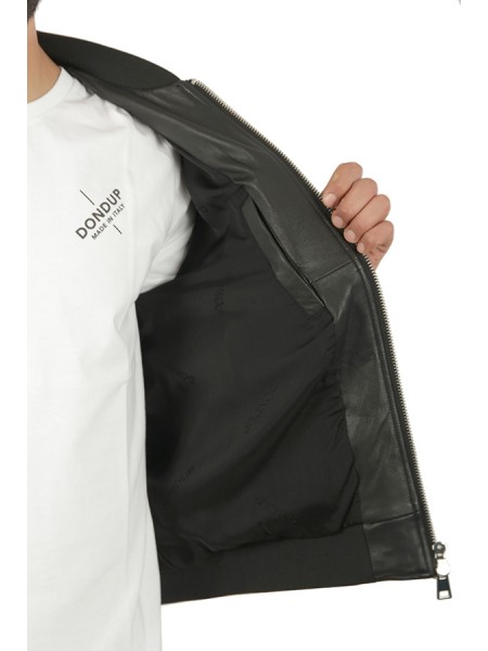 Dondup Slim Bomber Jacket in Black Leather