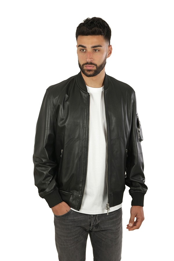 Dondup Slim Bomber Jacket in Black Leather