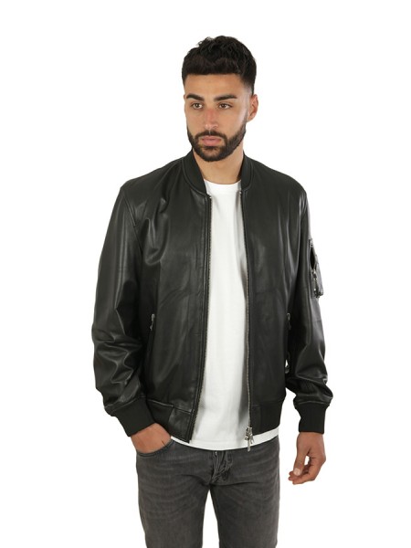 Dondup Slim Bomber Jacket in Black Leather