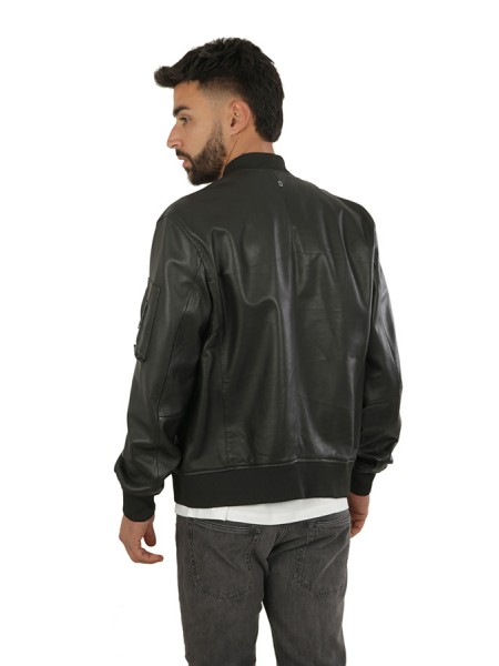 Dondup Slim Bomber Jacket in Black Leather