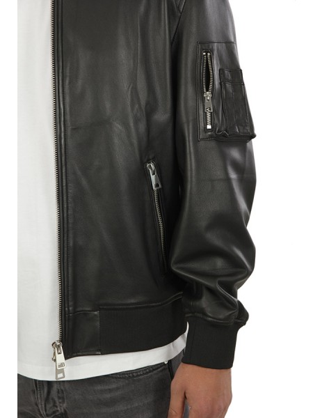 Dondup Slim Bomber Jacket in Black Leather