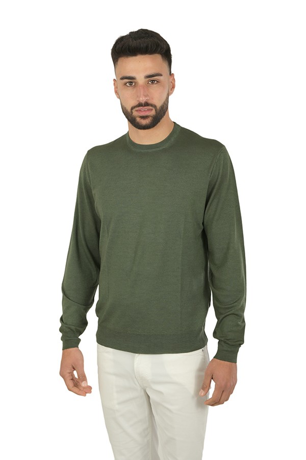 Crewneck sweater DRUMOHR in oregano green extrafine merino wool