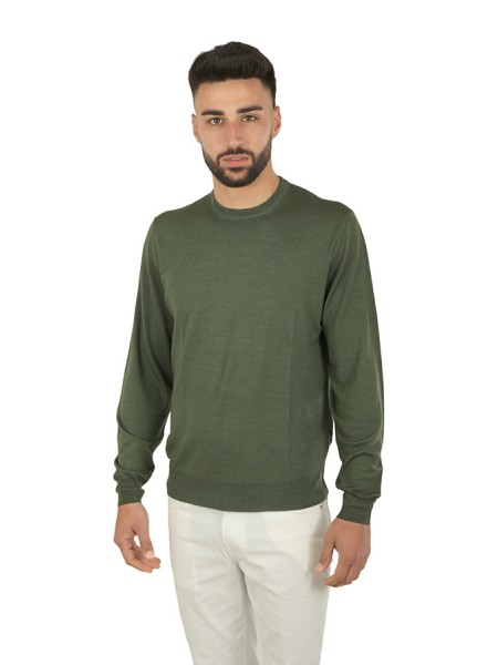 Crewneck sweater DRUMOHR in oregano green extrafine merino wool