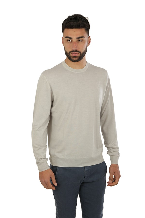 Crewneck DRUMOHR sweater in extra-fine Merino Wool Stone