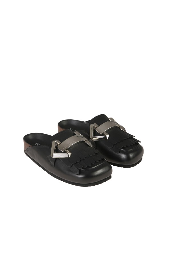 Elena Iachi Black Leather Clog with Buckle