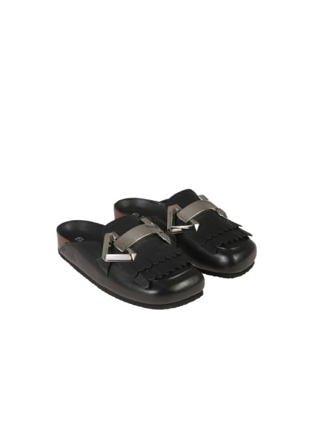 Elena Iachi Black Leather Clog with Buckle