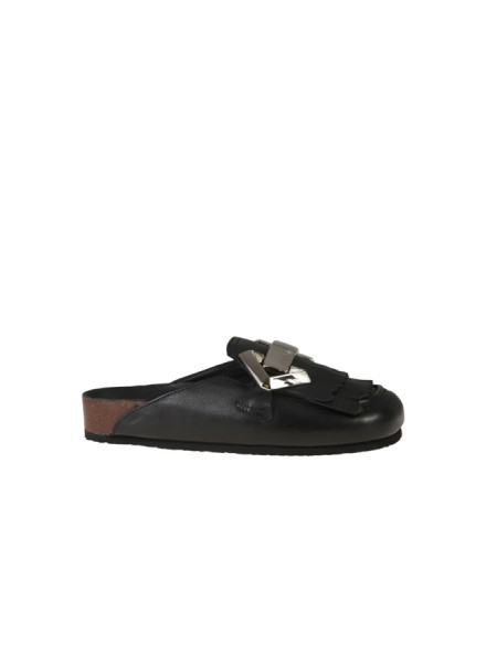 Elena Iachi Black Leather Clog with Buckle