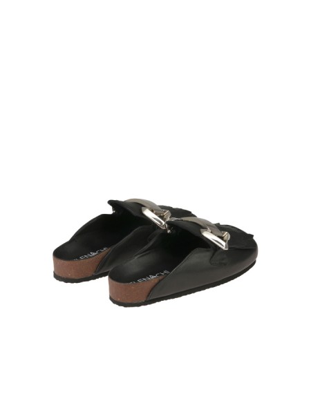 Elena Iachi Black Leather Clog with Buckle