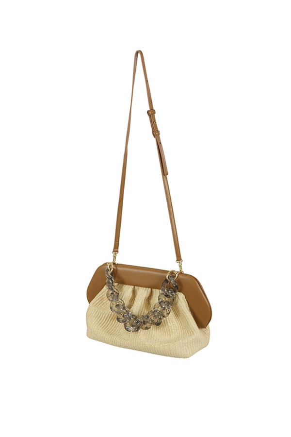 The Moirè Bios Straw Shell Caramell Bag