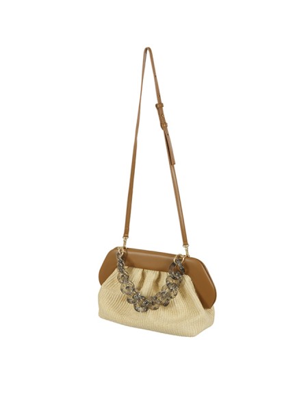 The Moirè Bios Straw Shell Caramell Bag