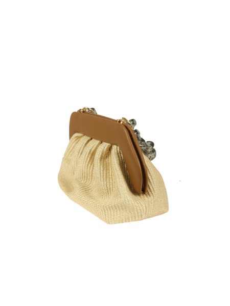 The Moirè Bios Straw Shell Caramell Bag