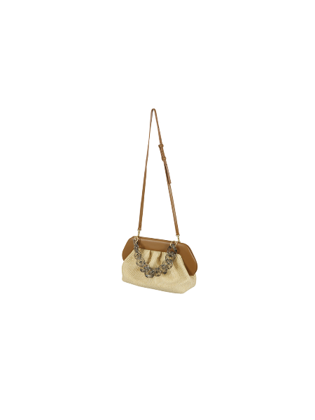 The Moirè Bios Straw Shell Caramell Bag