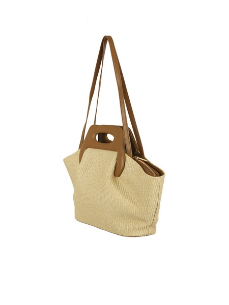 Themoirè Dhea Straw Shell/Caramel Bag