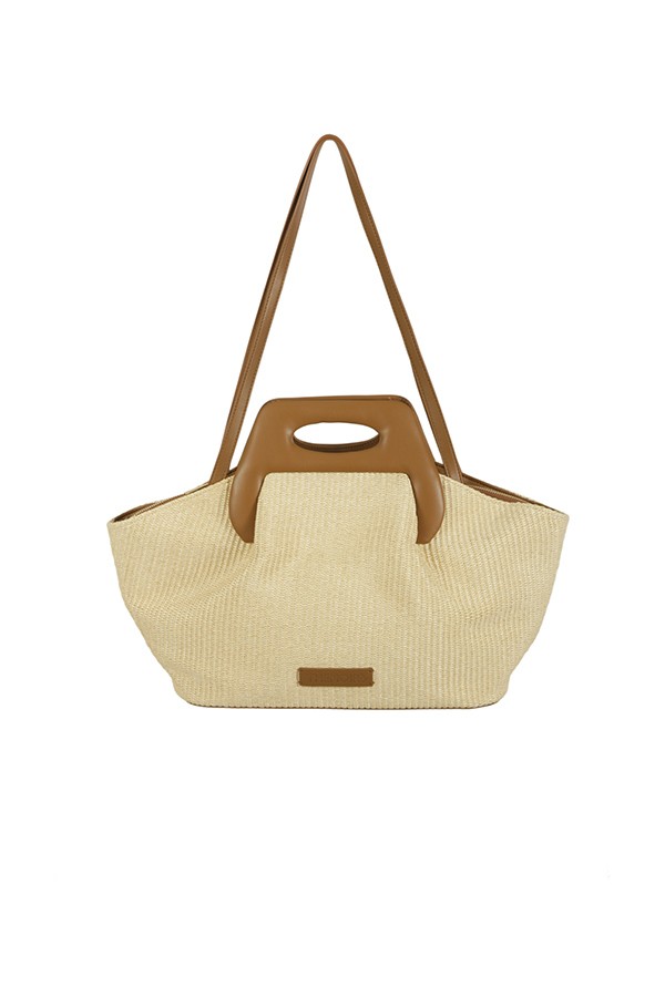 Themoirè Dhea Straw Shell/Caramel Bag