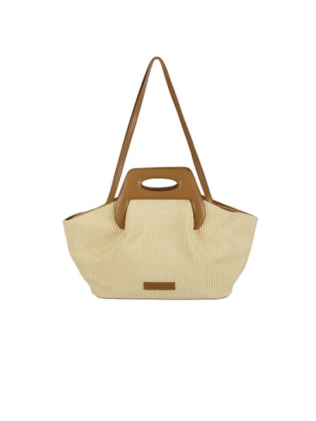 Themoirè Dhea Straw Shell/Caramel Bag