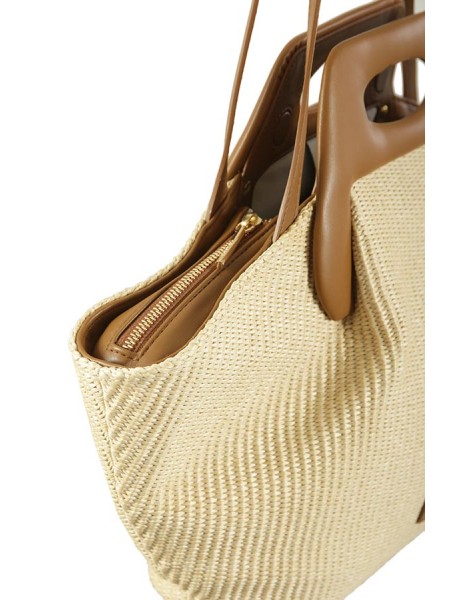 Themoirè Dhea Straw Shell/Caramel Bag