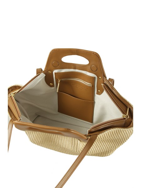 Themoirè Dhea Straw Shell/Caramel Bag