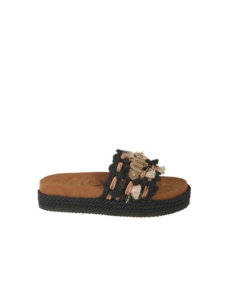 Mou Fringe Slipper with Black Logo