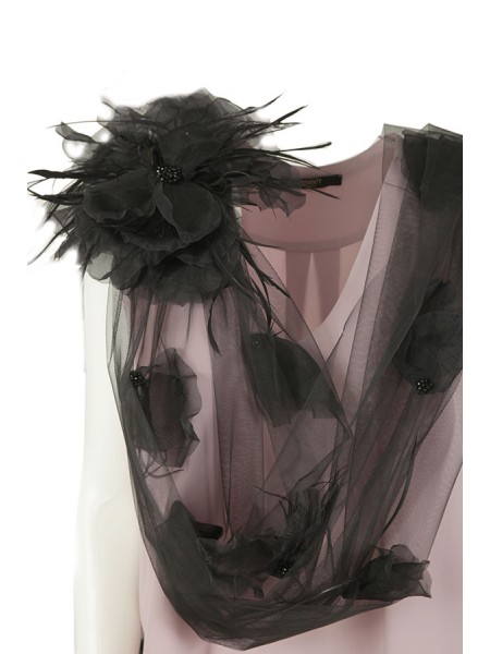 atelier nicola d'errico Stole with Flower and Feathers and Black