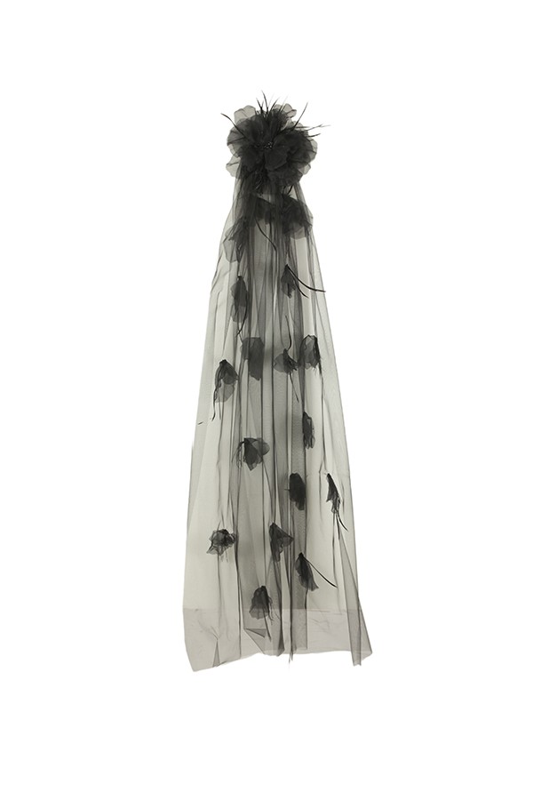 atelier nicola d'errico Stole with Flower and Feathers and Black