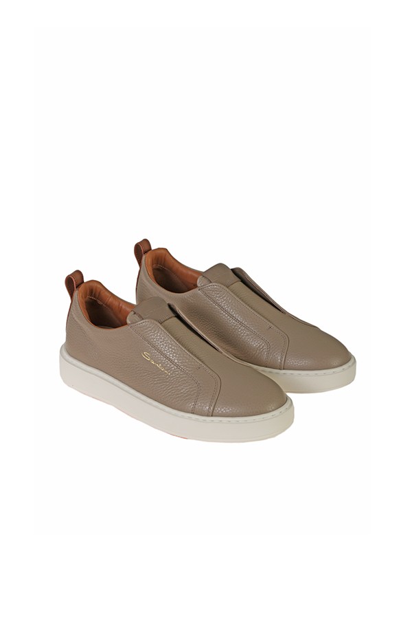 Sneaker SANTONI slip-on in tumbled leather Taupe