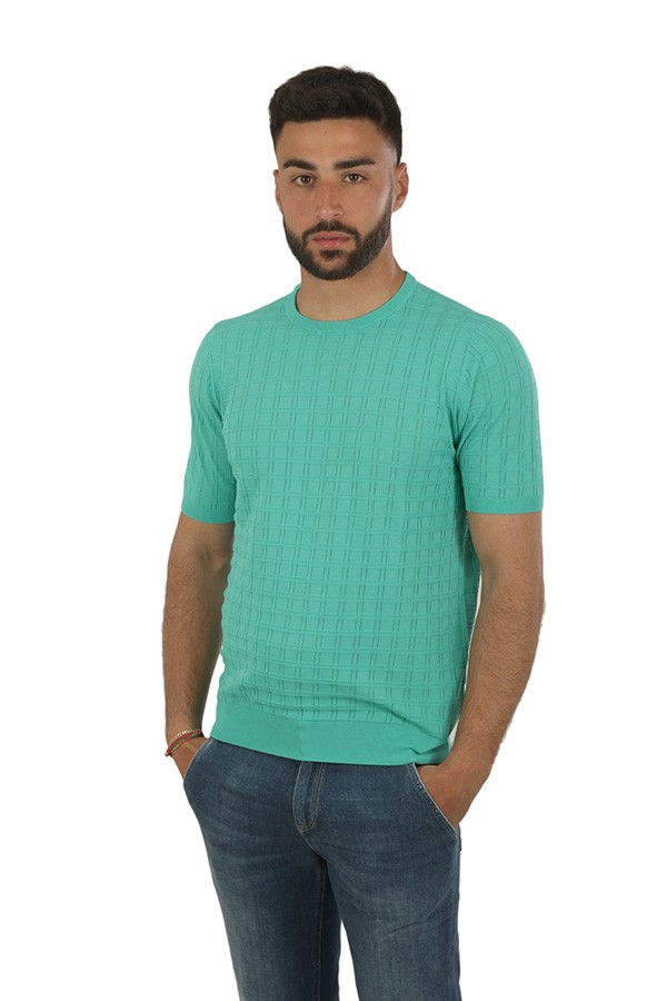 Jeordies sweater in aqua green textured fabric