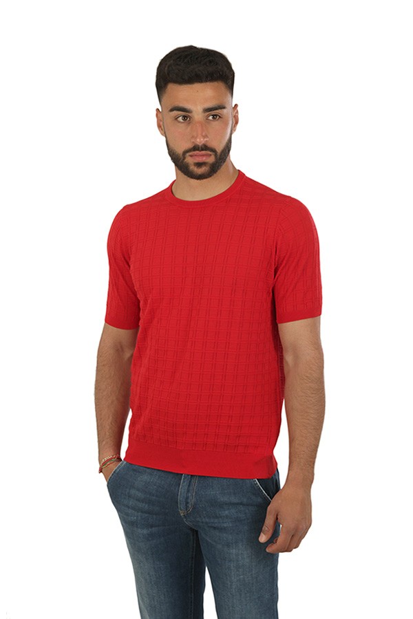 Jeordies sweater in red textured fabric