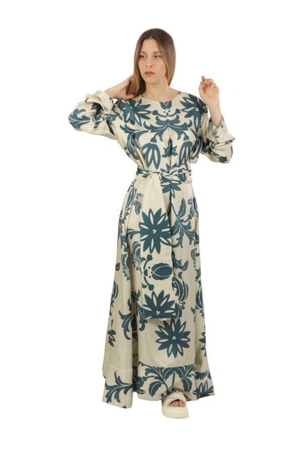 Co.Gò Silk Dress Blue/Nature Pattern