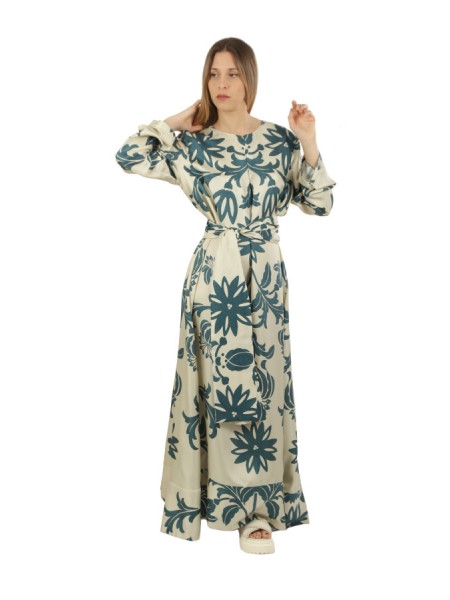 Co.Gò Silk Dress Blue/Nature Pattern