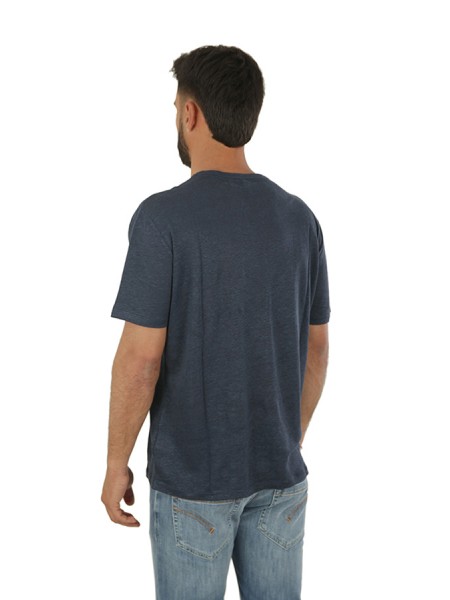 SUN68 T-shirt in Navy Blue Linen