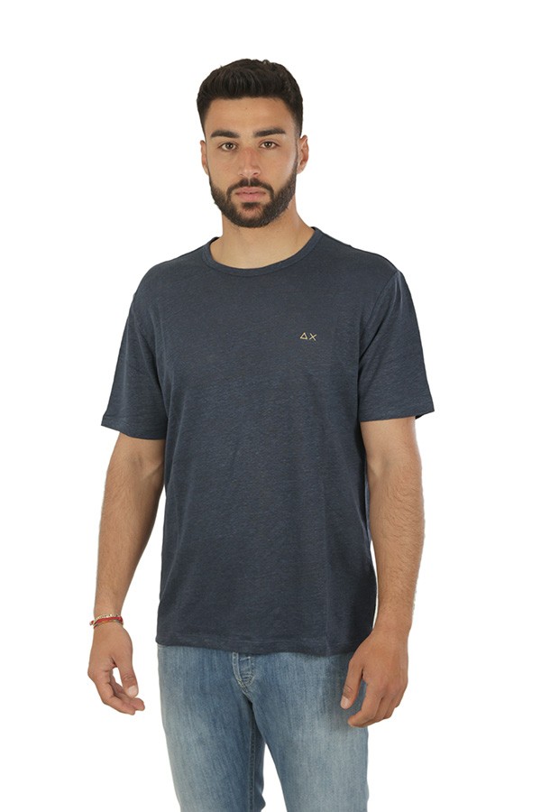 SUN68 T-shirt in Navy Blue Linen