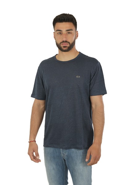 SUN68 T-shirt in Navy Blue Linen