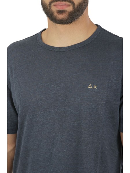 SUN68 T-shirt in Navy Blue Linen