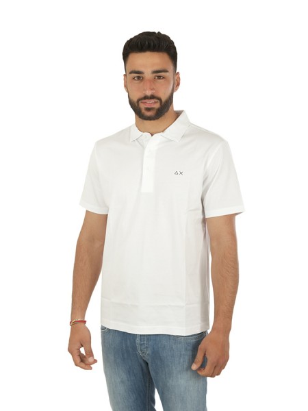 SUN68 Polo Shirt in White Cotton