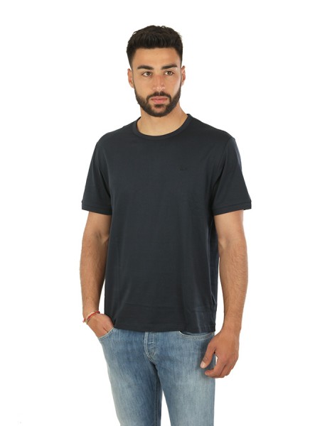 SUN68 Round Solid Navy Blue T-shirt