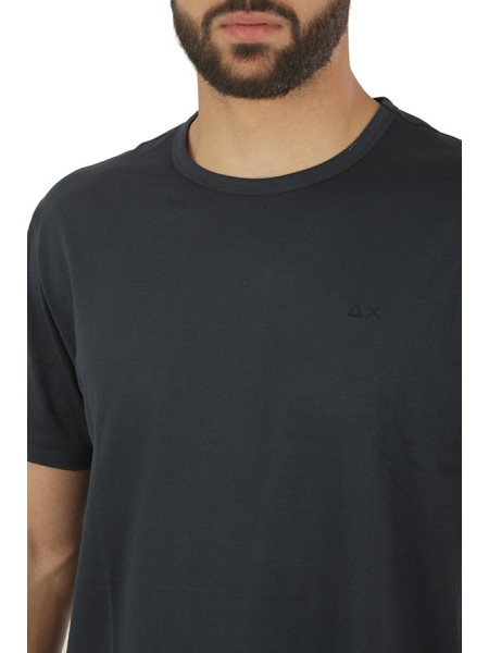 SUN68 Round Solid Navy Blue T-shirt