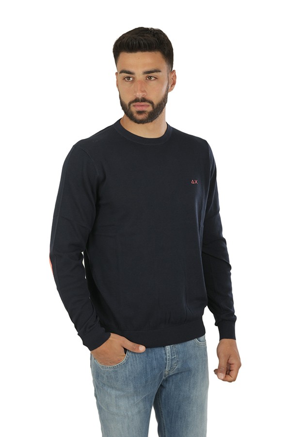 Round SUN68 Elbow Round Neck Sweater Navy Blue