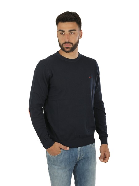 Round SUN68 Elbow Round Neck Sweater Navy Blue