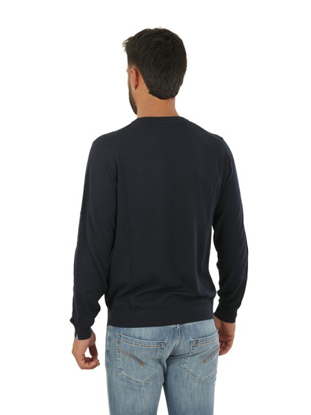 Round SUN68 Neck Solid Round Neck Sweater Navy Blue