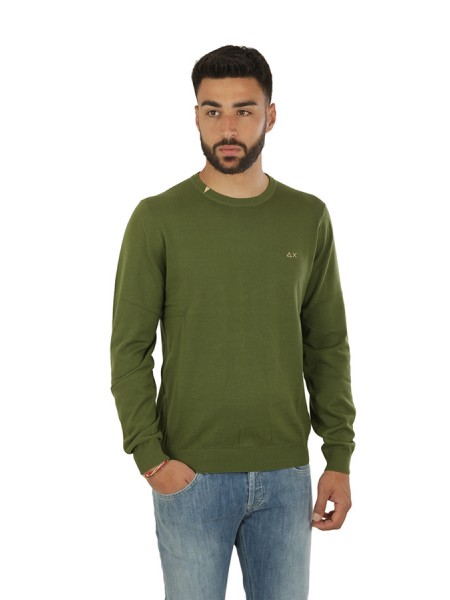 Round Neck Solid SUN68 Round Neck Sweater Dark Green