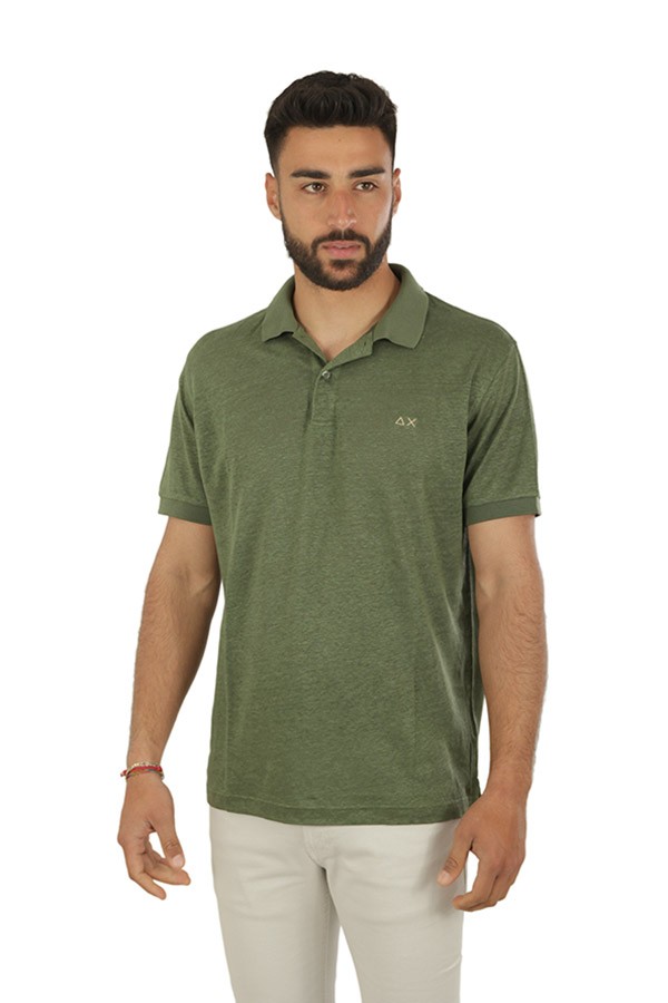 Dark green linen SUN68 polo shirt