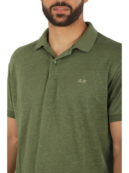 Dark green linen SUN68 polo shirt