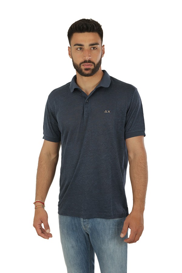 Polo SUN68 in Lino Blu Navy