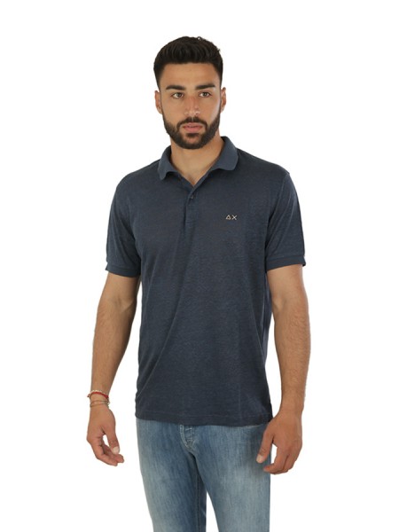 Navy Blue Linen SUN68 Polo Shirt