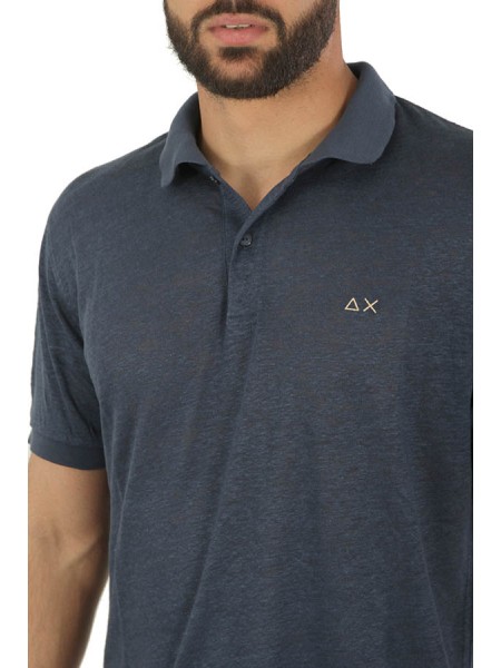 Navy Blue Linen SUN68 Polo Shirt